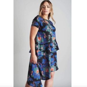 NWT Lost Ink Blue Floral Asymmetrical Hem Dress